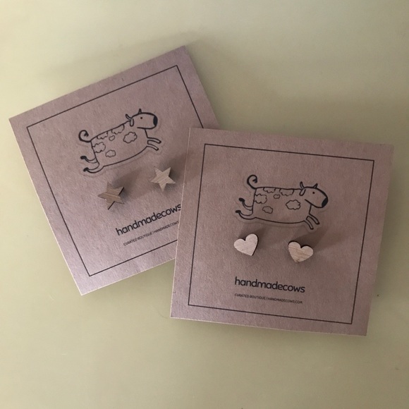 wood heart star earrings - Picture 1 of 8